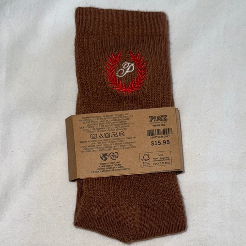 PINK Victoria's Secret Brown and Blue Crew Socks BNWT